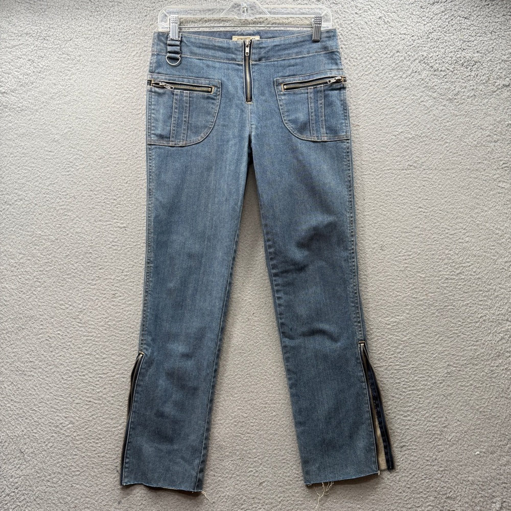 Vintage Jill Stuart Denim Jeans Cropped Side Slits Front Zip Pockets Rare Size 4